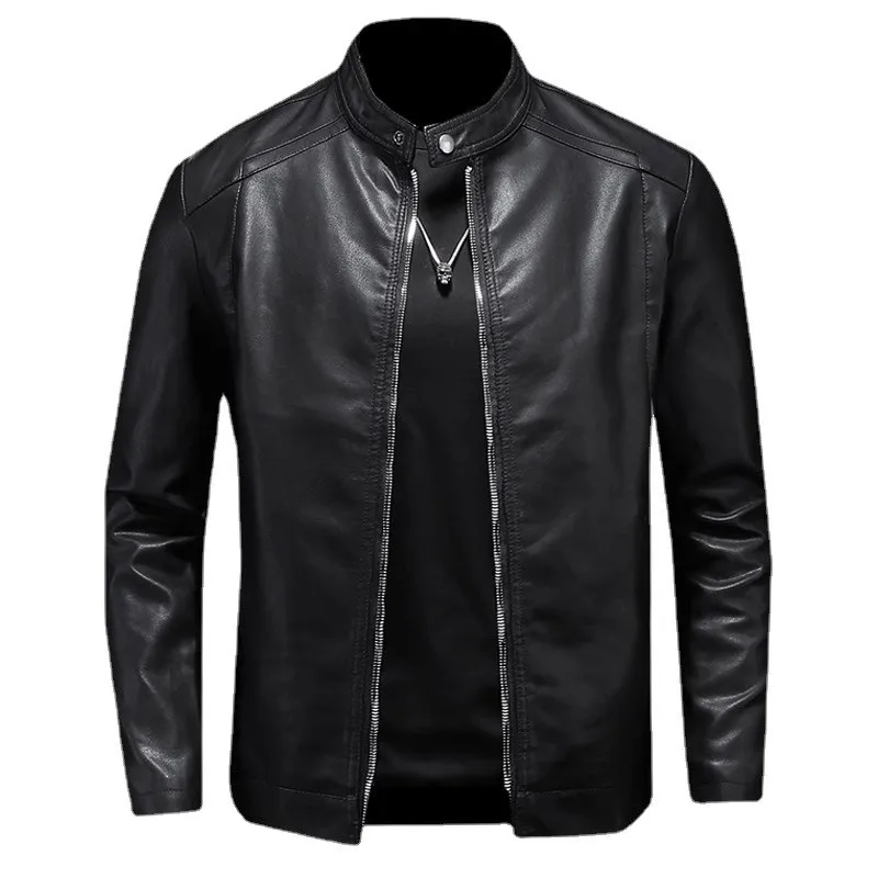 Autumn Leather Jacket Men Stand Collar Slim Fashion Motorcycle Causal Coat Mens Moto Biker Leather Coat