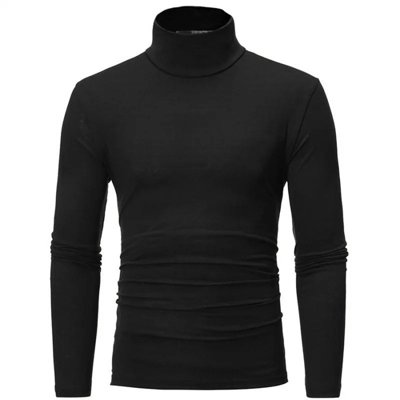 Autumn Winter Men's High Neck T-shirt Slim Fit High Elastic Long Sleeve Cotton Casual Pullover